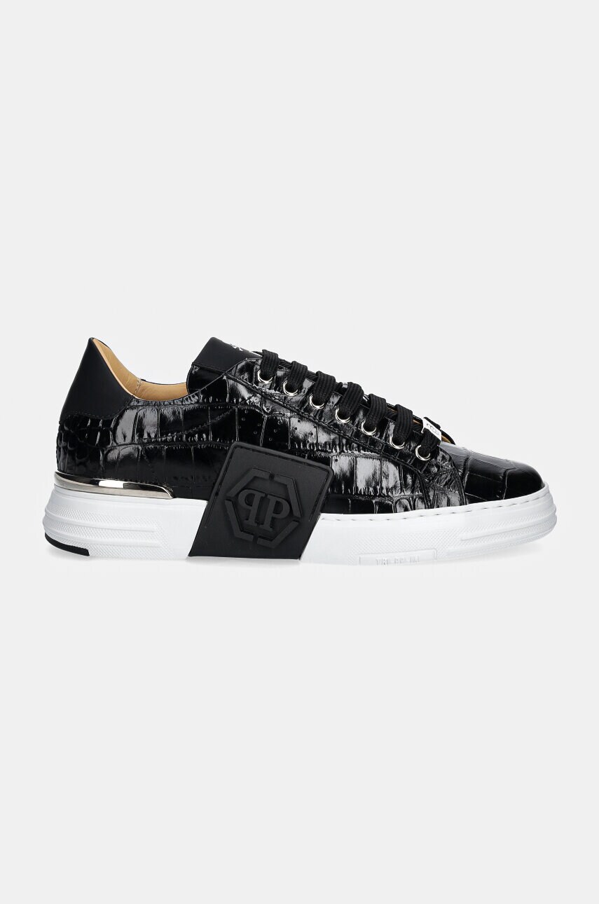 Шкіряні кросівки Philipp Plein Crocco Lo-Top Hexagon колір чорний USC0653 PTE003N 02