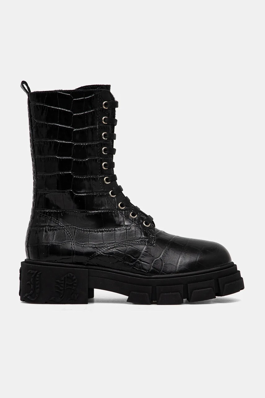 Шкіряні черевики Philipp Plein Croco Gothic жіночі колір чорний на плоскому ходу утеплене WSE0838 PLE010N 02