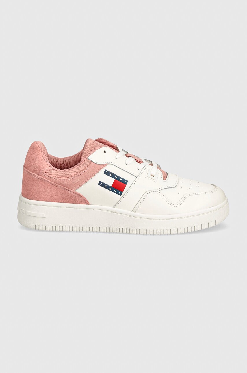 Шкіряні кросівки Tommy Jeans TJW RETRO BASKET MIX MEDIA колір рожевий EN0EN02653
