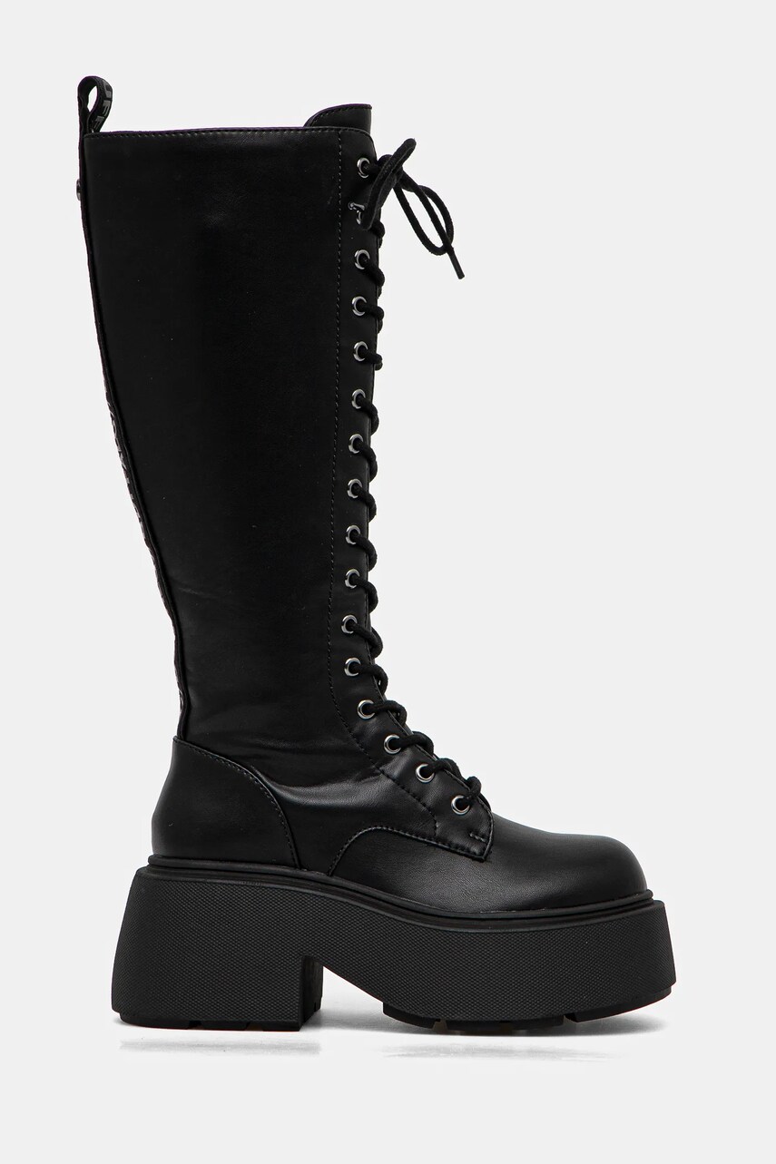 Чоботи Buffalo Vicious Lace Up Hi жіночі колір чорний на платформі 1622482-BLK
