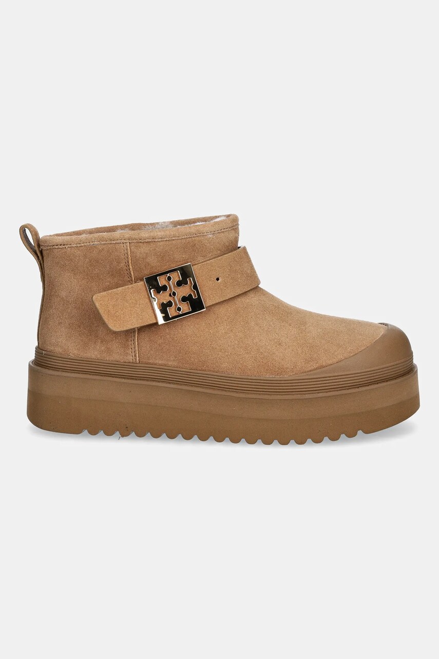 Замшеві чоботи Tory Burch Mellow Shearling Platform Boot колір коричневий 165421-200
