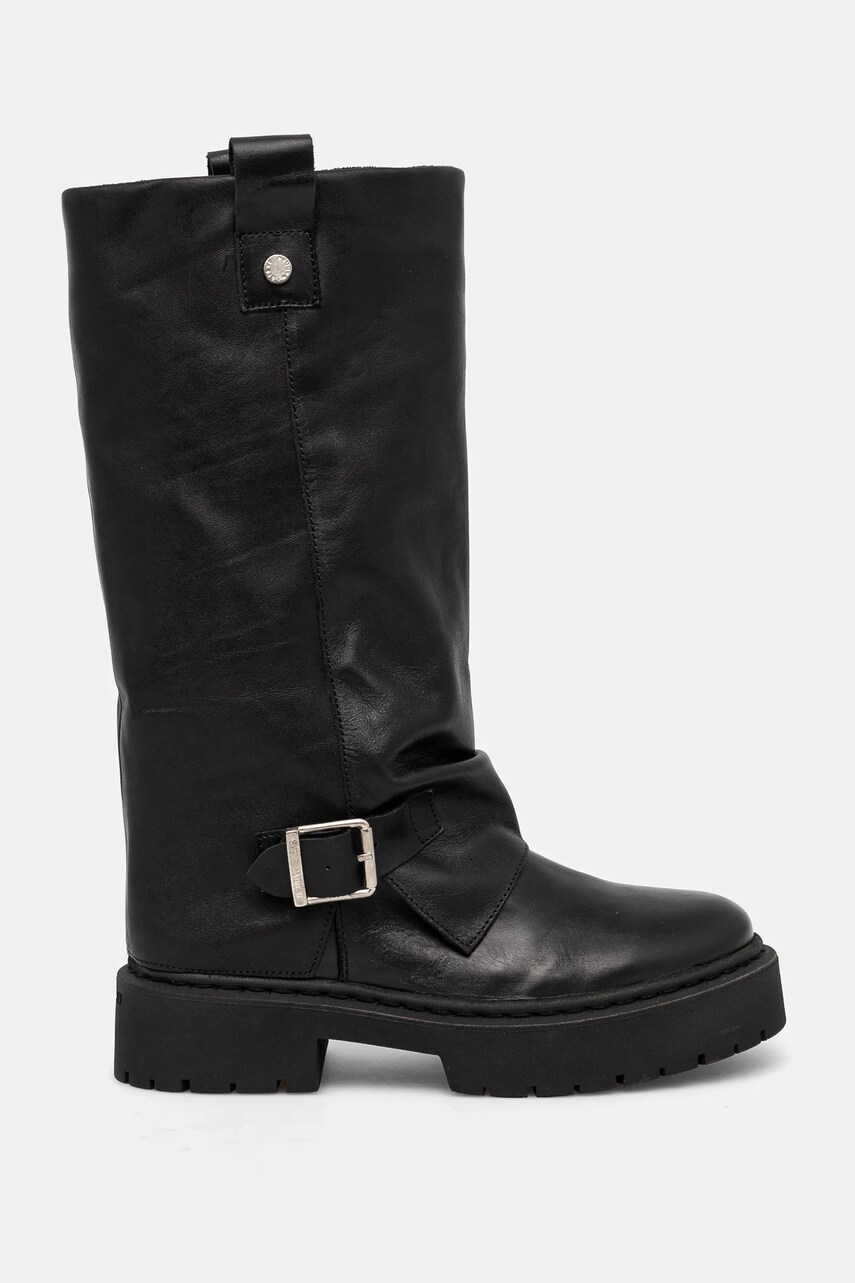 Шкіряні чоботи Steve Madden Godiva жіночі колір чорний на платформі SM11003413
