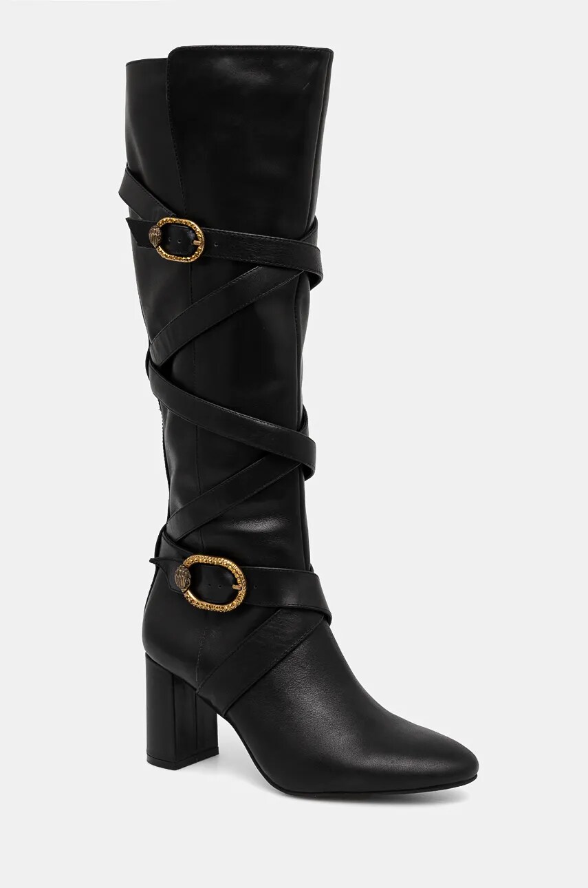 Шкіряні чоботи Kurt Geiger London Mayfair Strappy Knee Boot жіночі колір чорний каблук блок 3483800109