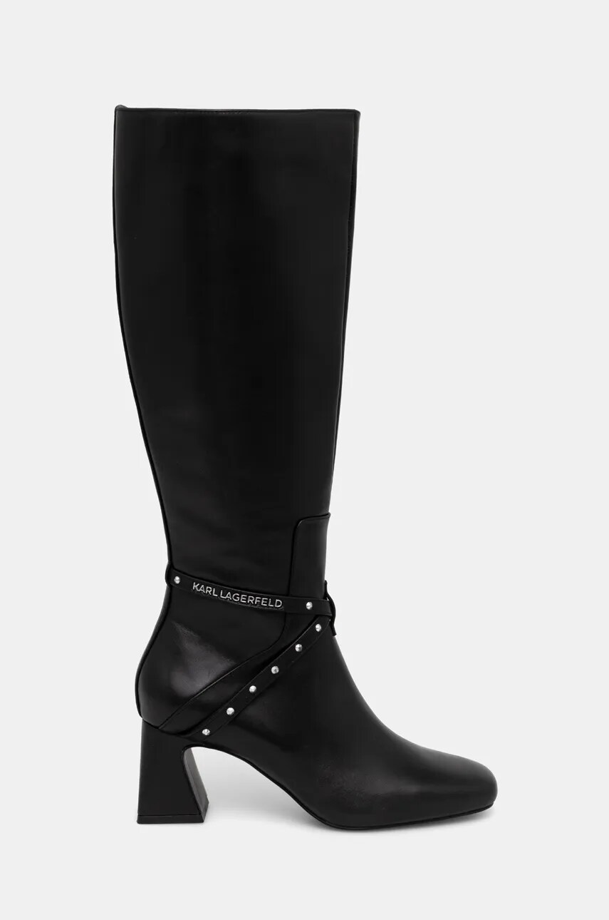 Шкіряні чоботи Karl Lagerfeld BEATA жіночі колір чорний каблук блок KL31474