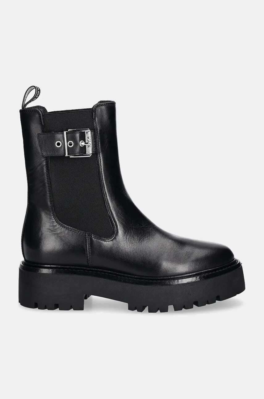 Шкіряні черевики Karl Lagerfeld BURLY BIKER жіночі колір чорний на платформі KL43460