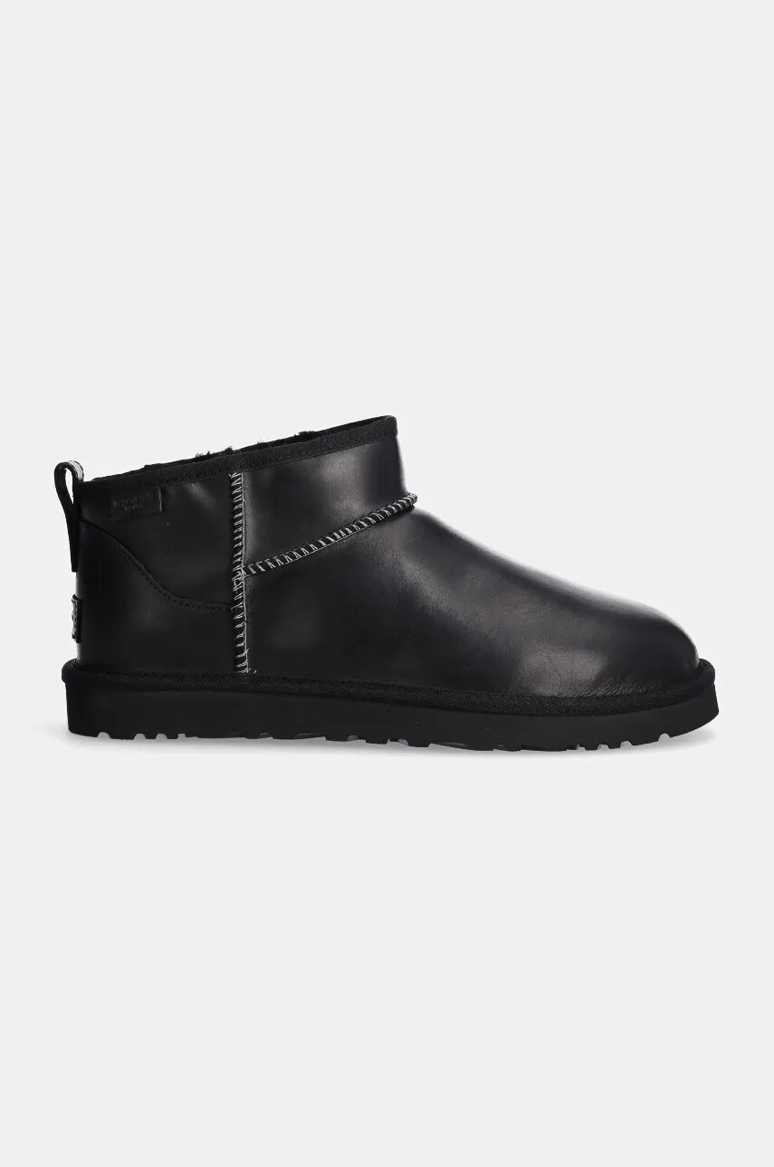 Шкіряні чоботи UGG Classic Ultra Mini Lthr Regen колір чорний 1158191-BLK
