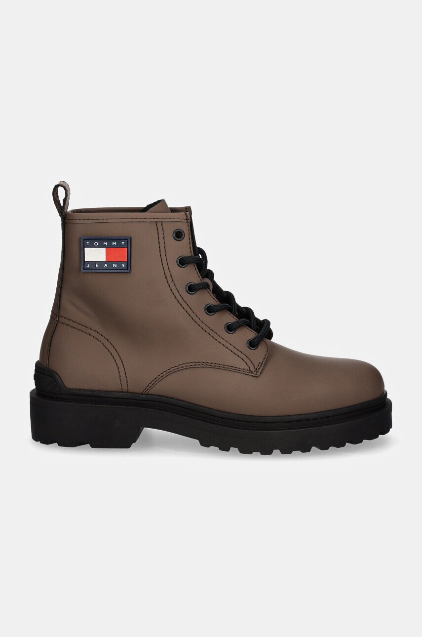 Шкіряні черевики Tommy Jeans TJM LEATHER LACE UP BOOT чоловічі колір коричневий EM0EM01447