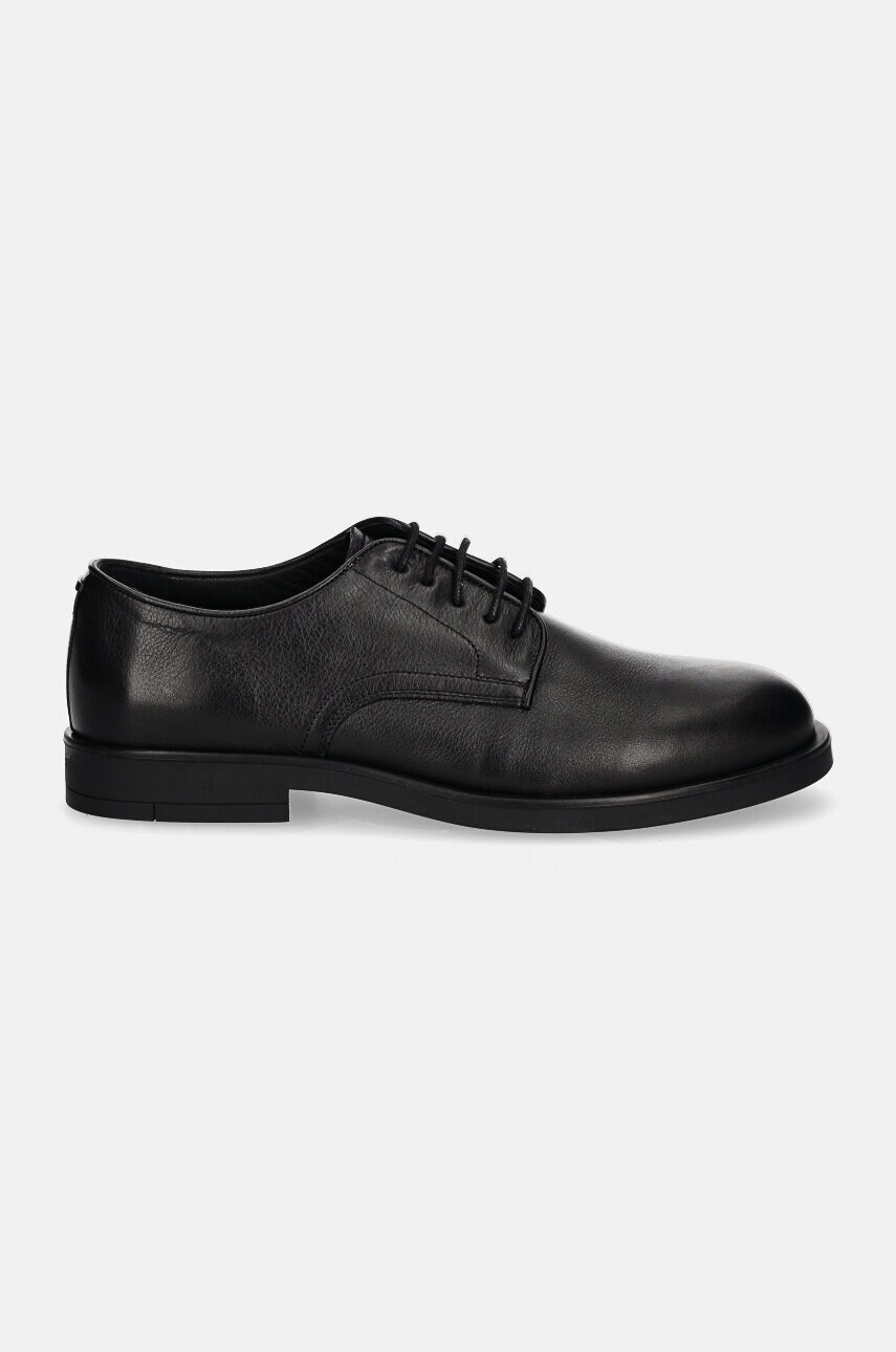 Шкіряні туфлі Calvin Klein DERBY LTH чоловічі колір чорний HM0HM01567
