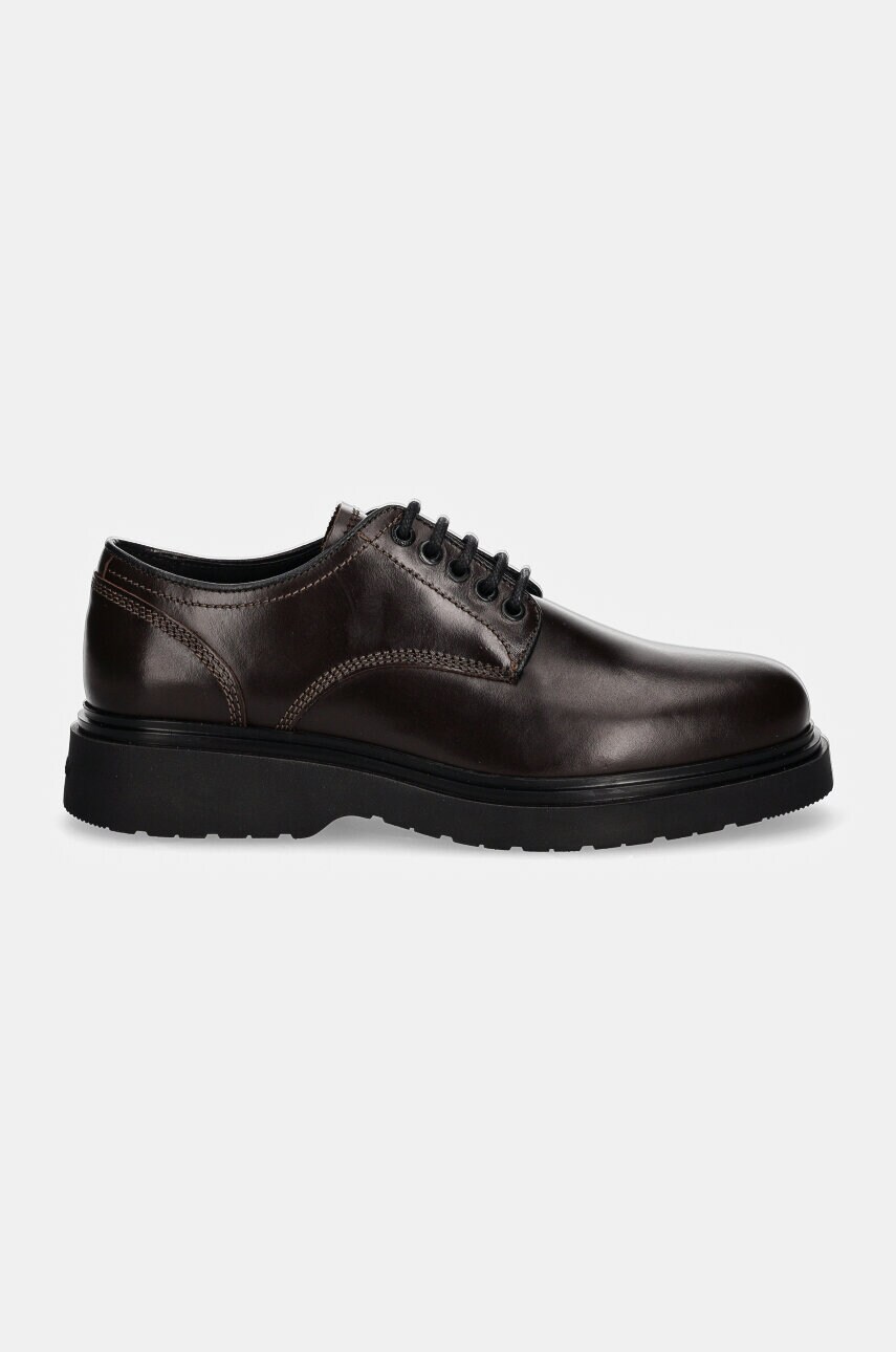 Шкіряні туфлі Calvin Klein DERBY LTH чоловічі колір коричневий HM0HM01574
