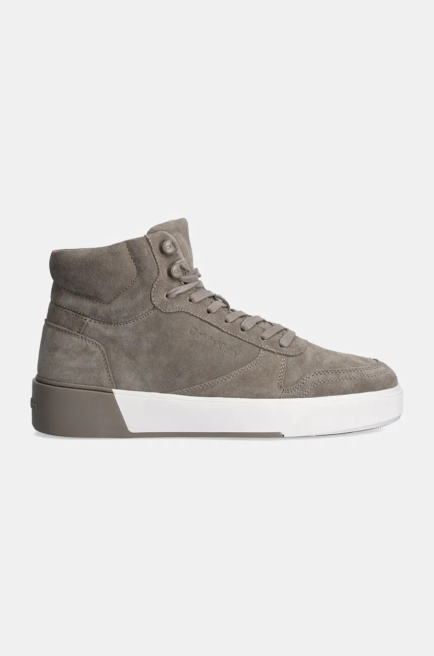 Замшеві кросівки Calvin Klein HIGH TOP LACE UP BSKT SUE колір сірий HM0HM01592