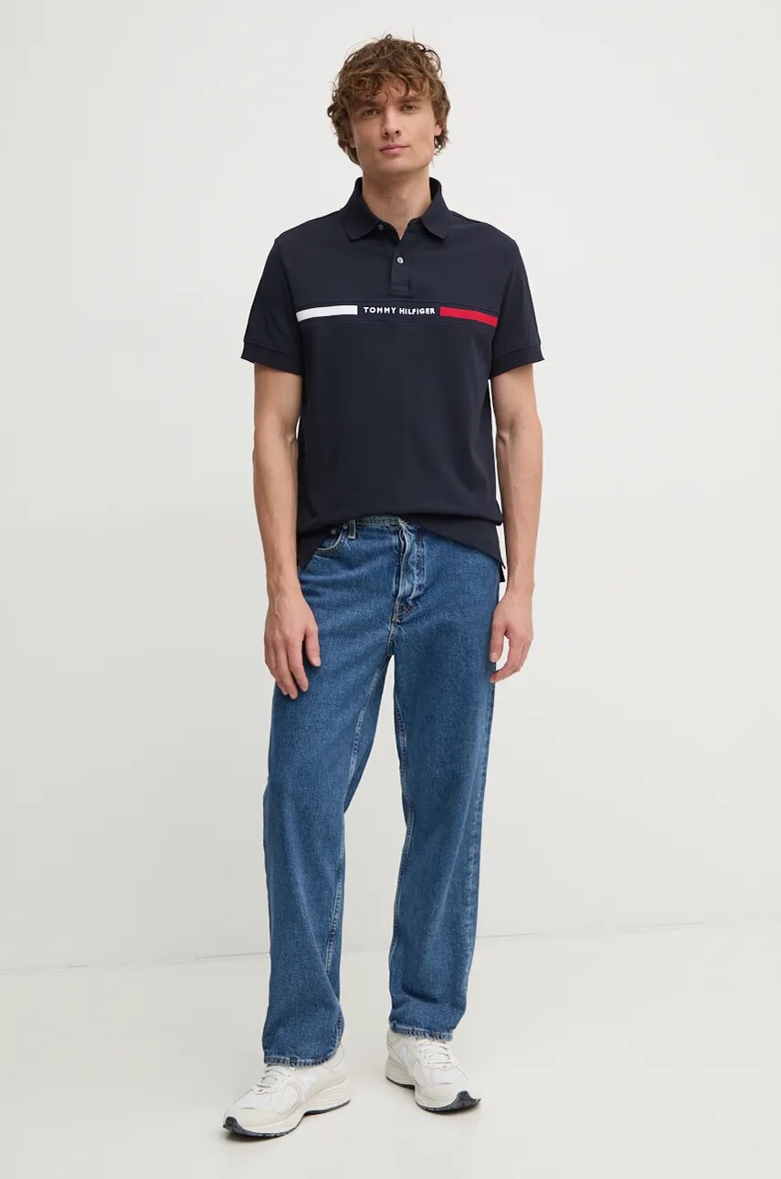 Поло Tommy Hilfiger чоловіче колір синій з аплікацією MW0MW38130