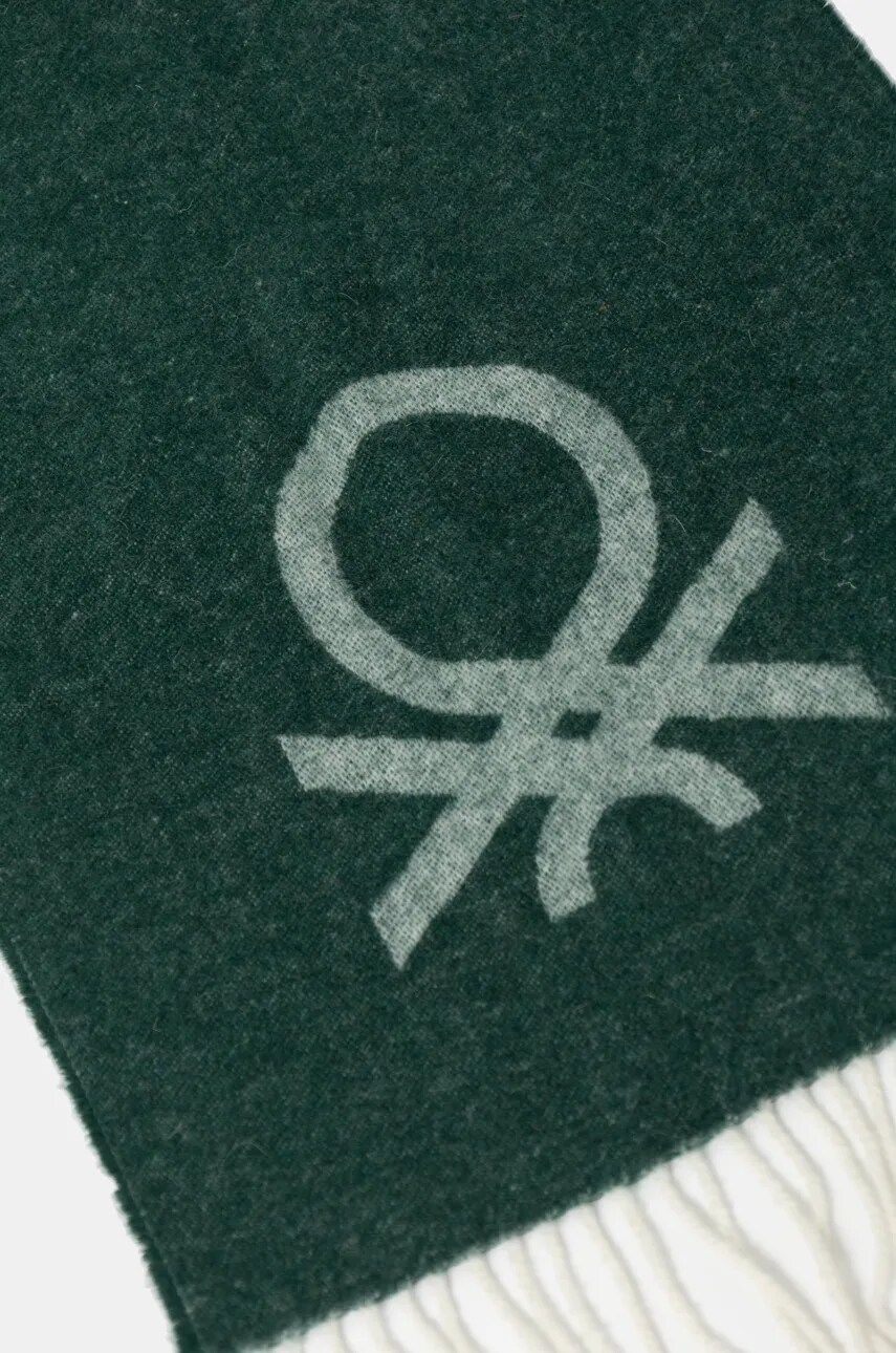 Шарф з домішкою вовни United Colors of Benetton колір зелений візерунок 63MDUU00S