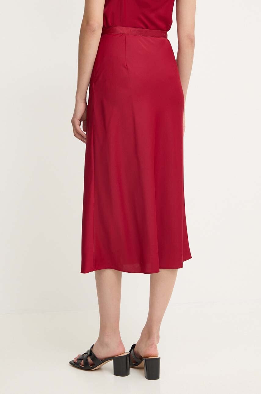 Спідниця Calvin Klein колір бордовий midi розкльошена K20K207308