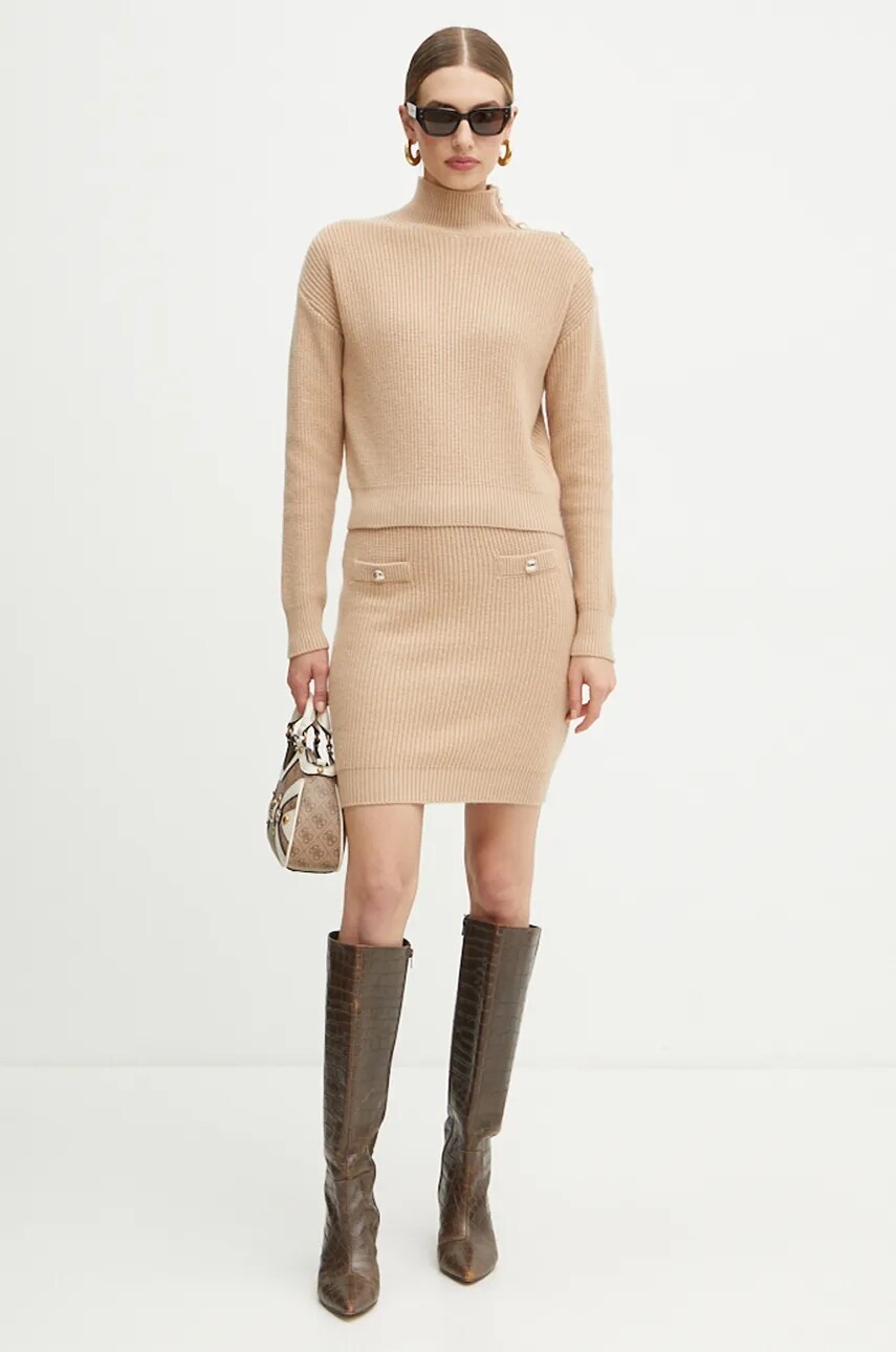 Спідниця з домішкою вовни Guess ZYLEE колір бежевий mini пряма W4BD64 Z2WX0