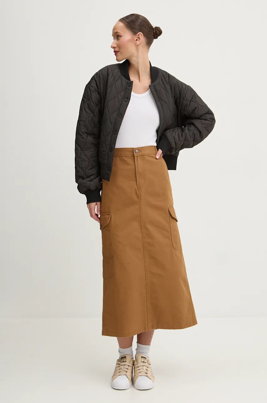 Бавовняна спідниця Dickies DUCK CANVAS колір коричневий midi розкльошена DK0A4Z2R