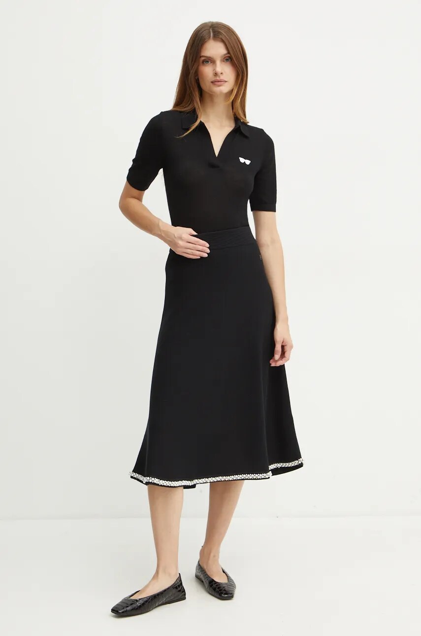 Спідниця Karl Lagerfeld колір чорний midi розкльошена 246W1207