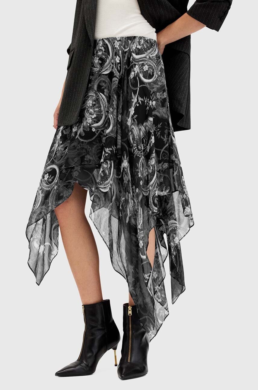 Спідниця AllSaints POLLY SKIRT колір чорний midi розкльошена W011RB