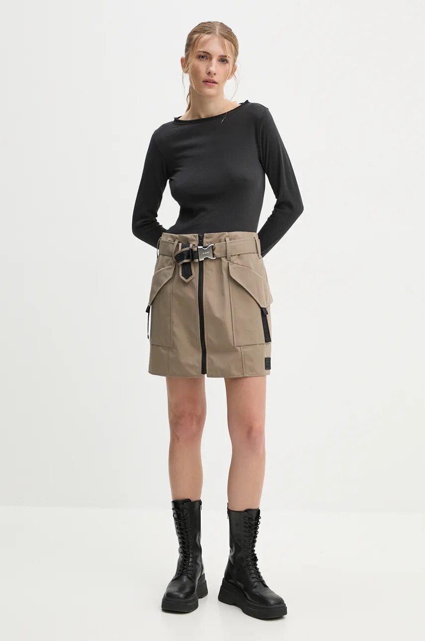 Спідниця G-Star Raw колір бежевий mini розкльошена D25239-D720