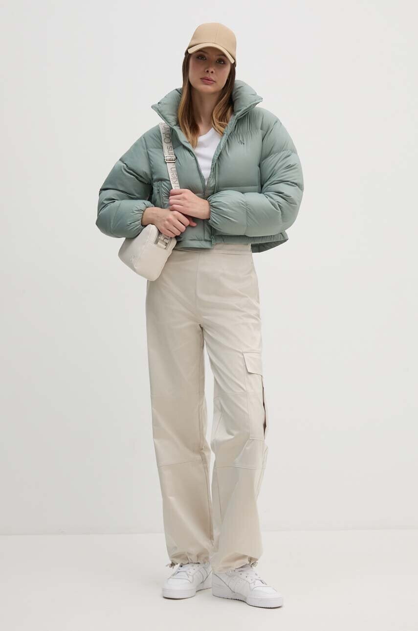 Штани Calvin Klein Jeans жіночі колір бежевий широкі висока посадка J20J223921