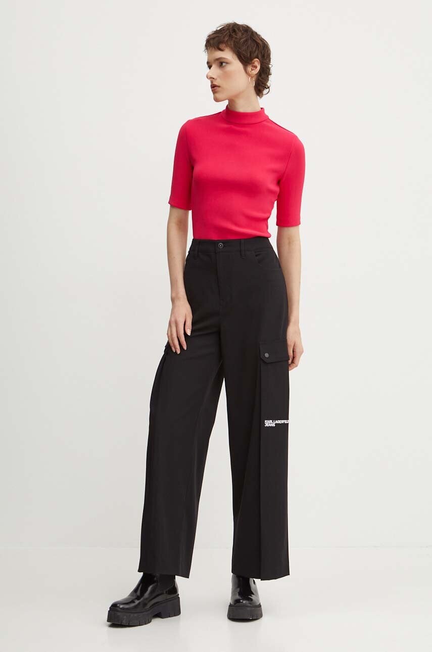 Штани Karl Lagerfeld Jeans жіночі колір чорний прямі висока посадка 245J1002