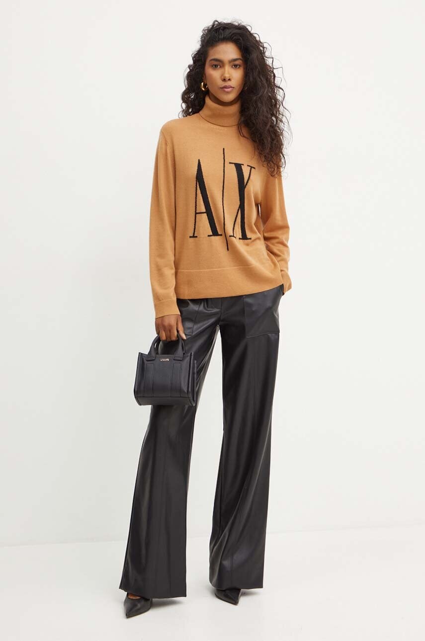 Штани Armani Exchange жіночі колір чорний прямі висока посадка 6DYP23 YNNNZ