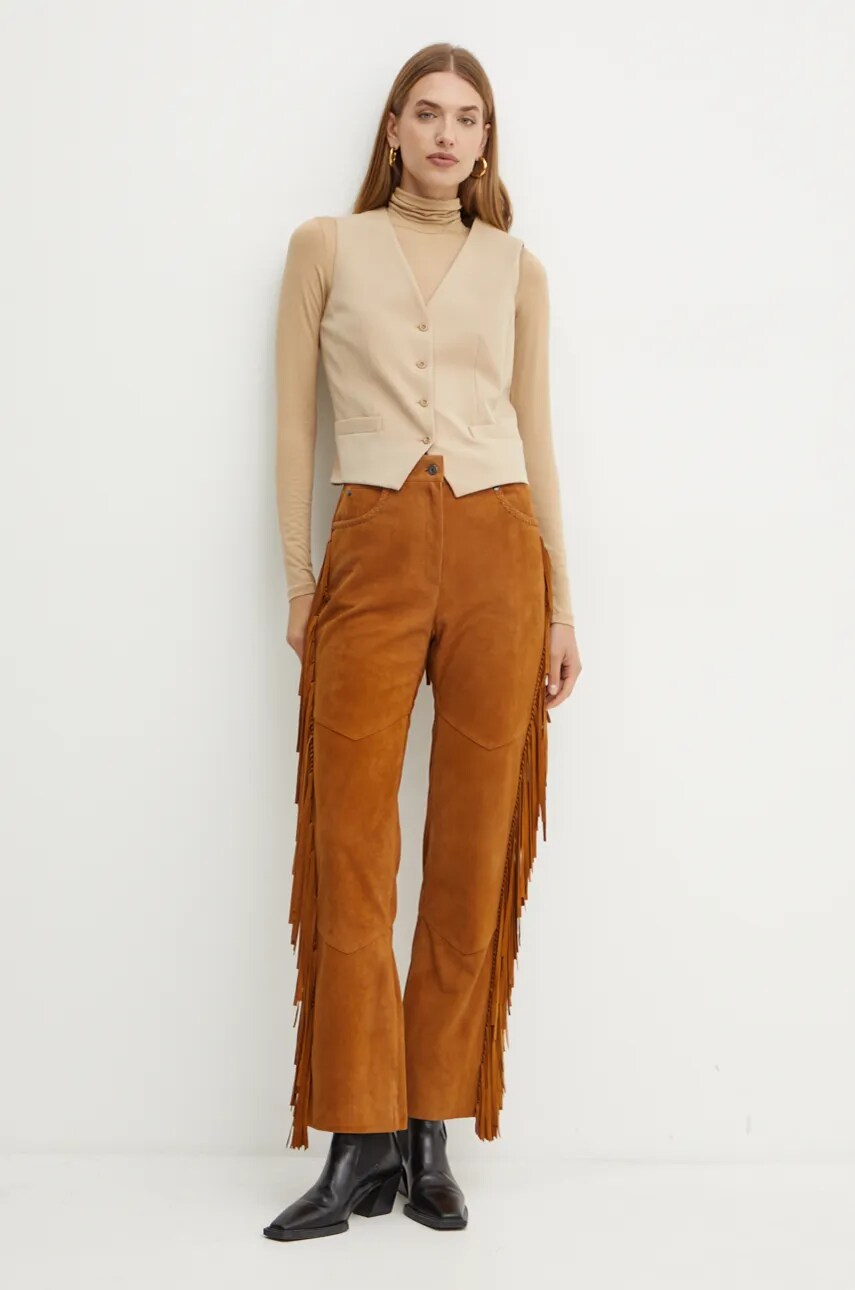 Замшеві штани Weekend Max Mara Joy Road x Lucy Hale колір коричневий прямі висока посадка 2425436016600