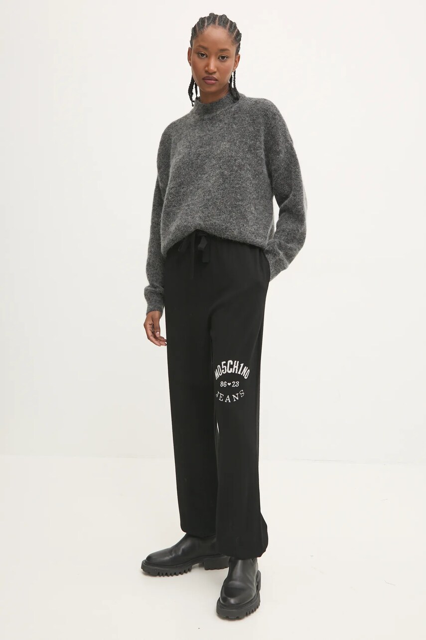 Вовняні штани Moschino Jeans колір чорний з аплікацією J0380 8700