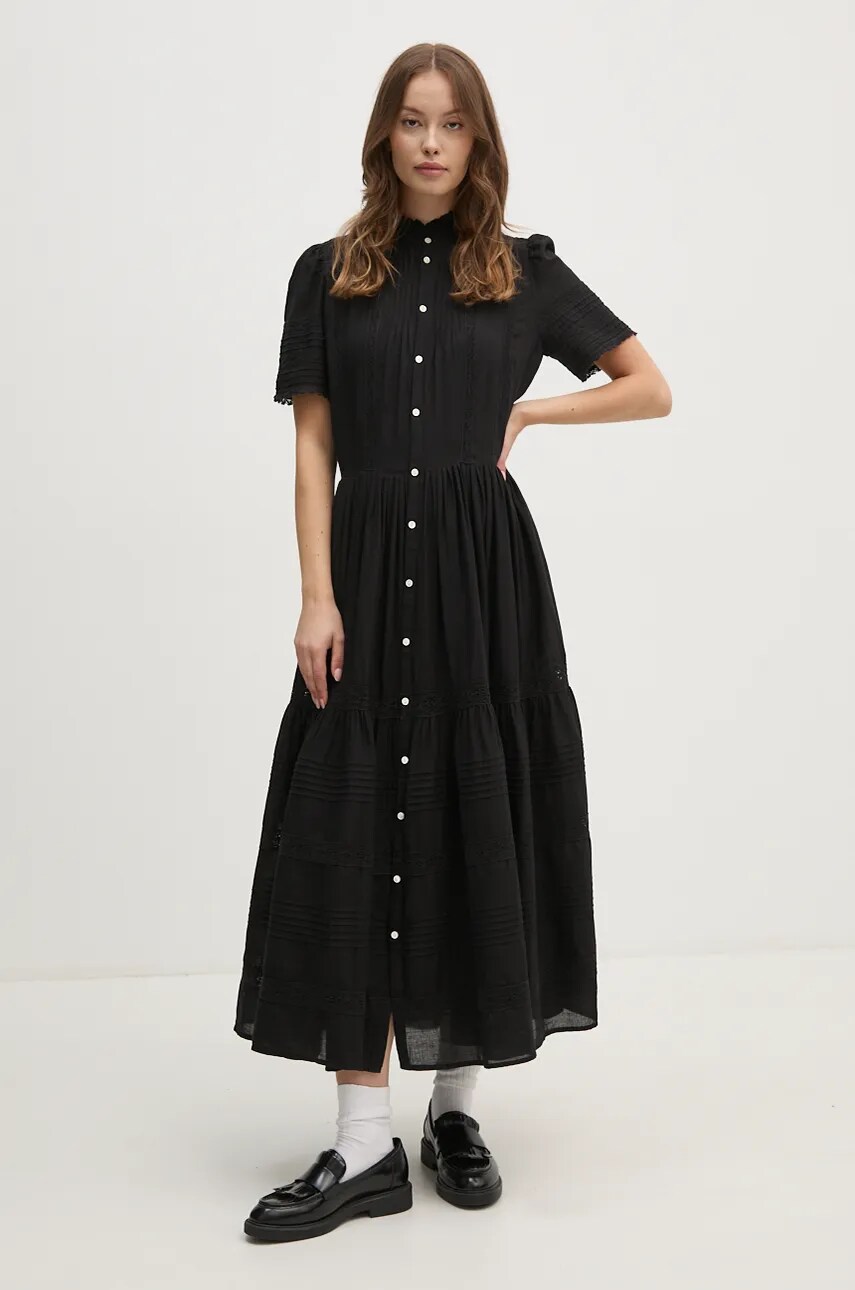 Бавовняна сукня Polo Ralph Lauren колір чорний midi розкльошена 211941464
