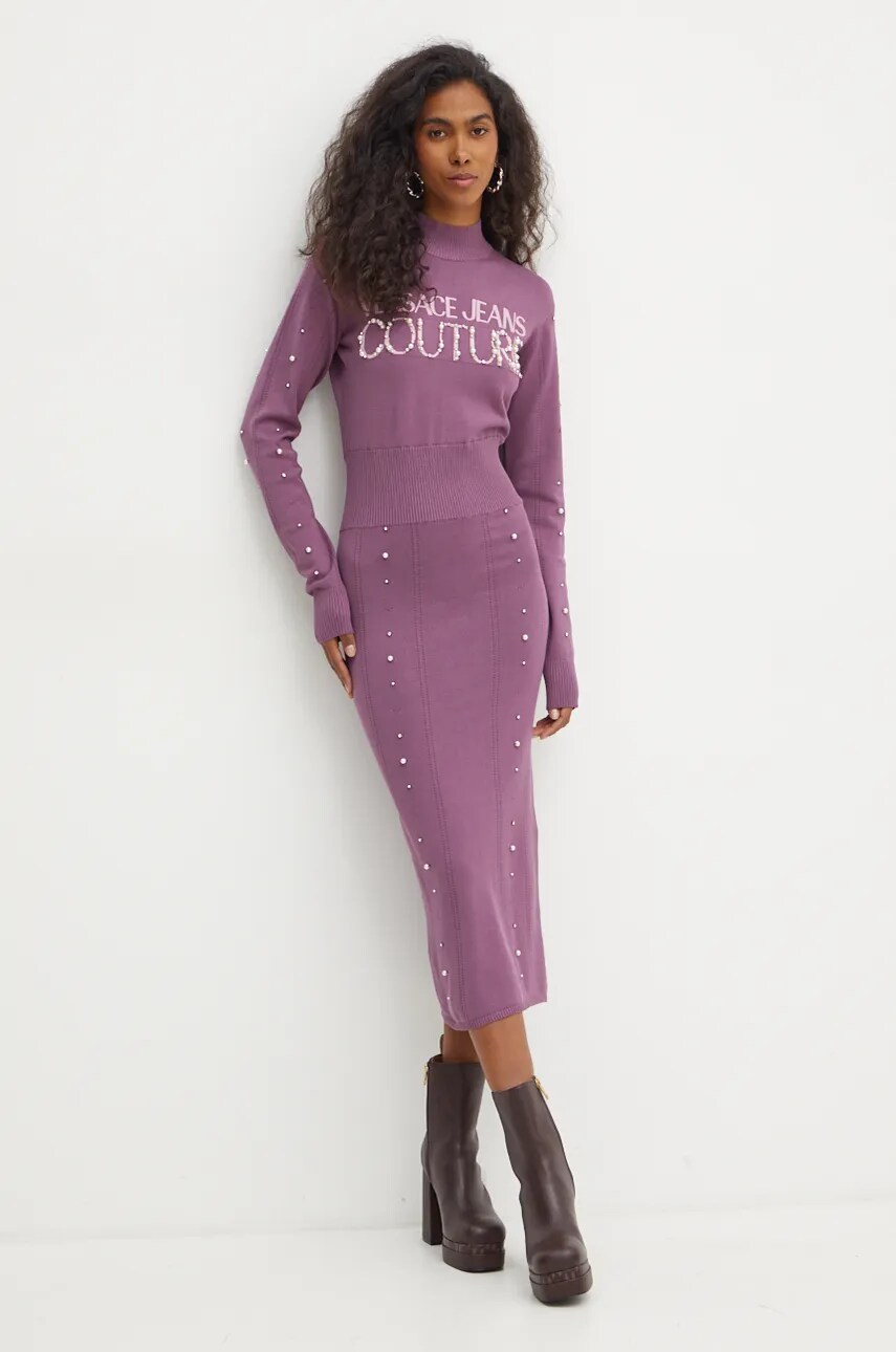 Сукня Versace Jeans Couture колір фіолетовий midi облягаюча 77HAOM11 CMN60