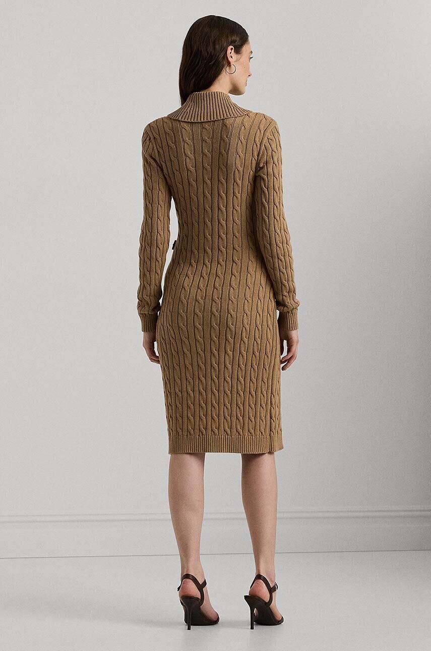 Бавовняна сукня Lauren Ralph Lauren колір бежевий midi облягаюча 200808259