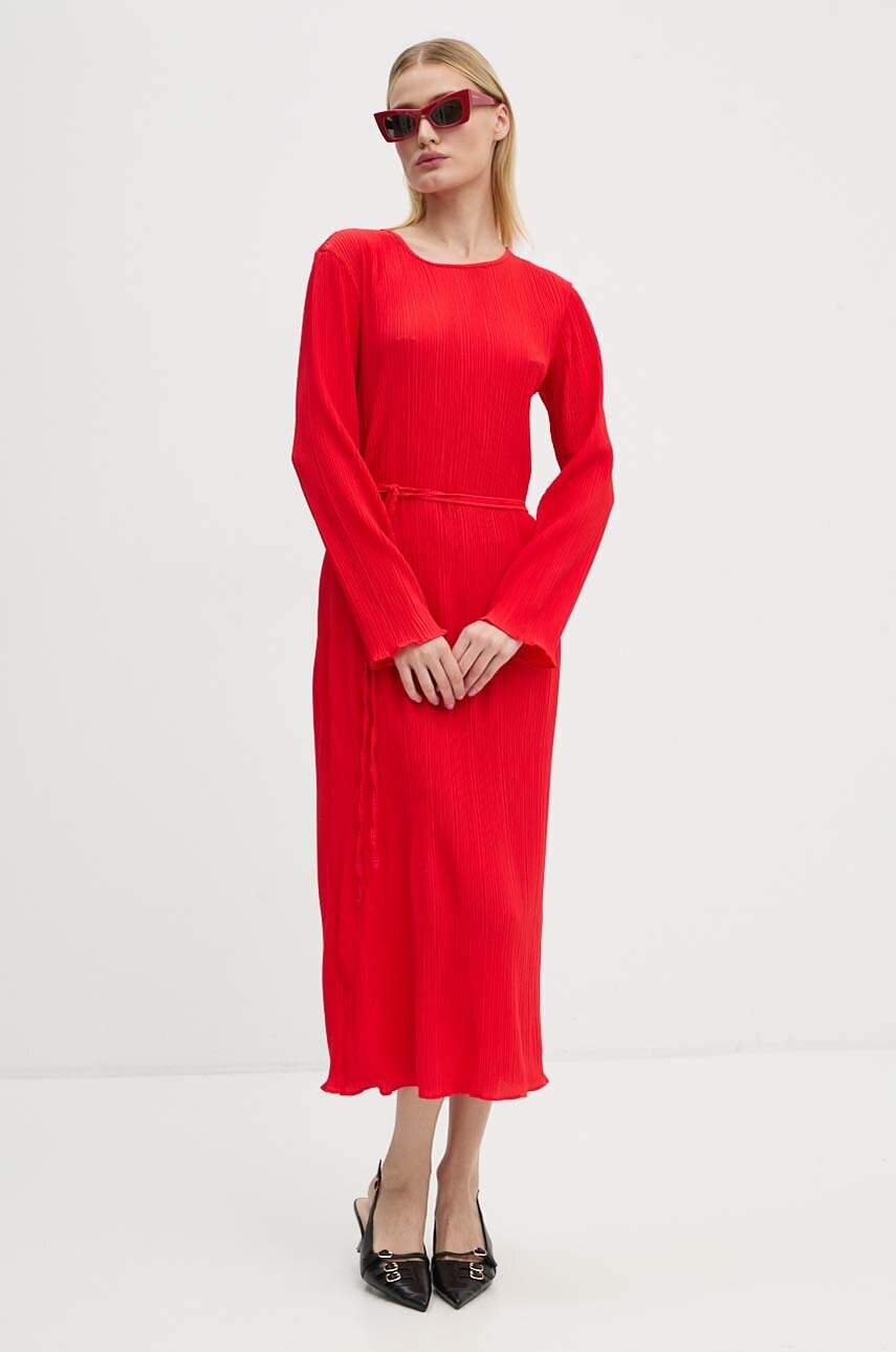 Сукня Never Fully Dressed Red Gaia Plisse колір червоний midi розкльошена NFDDR1549