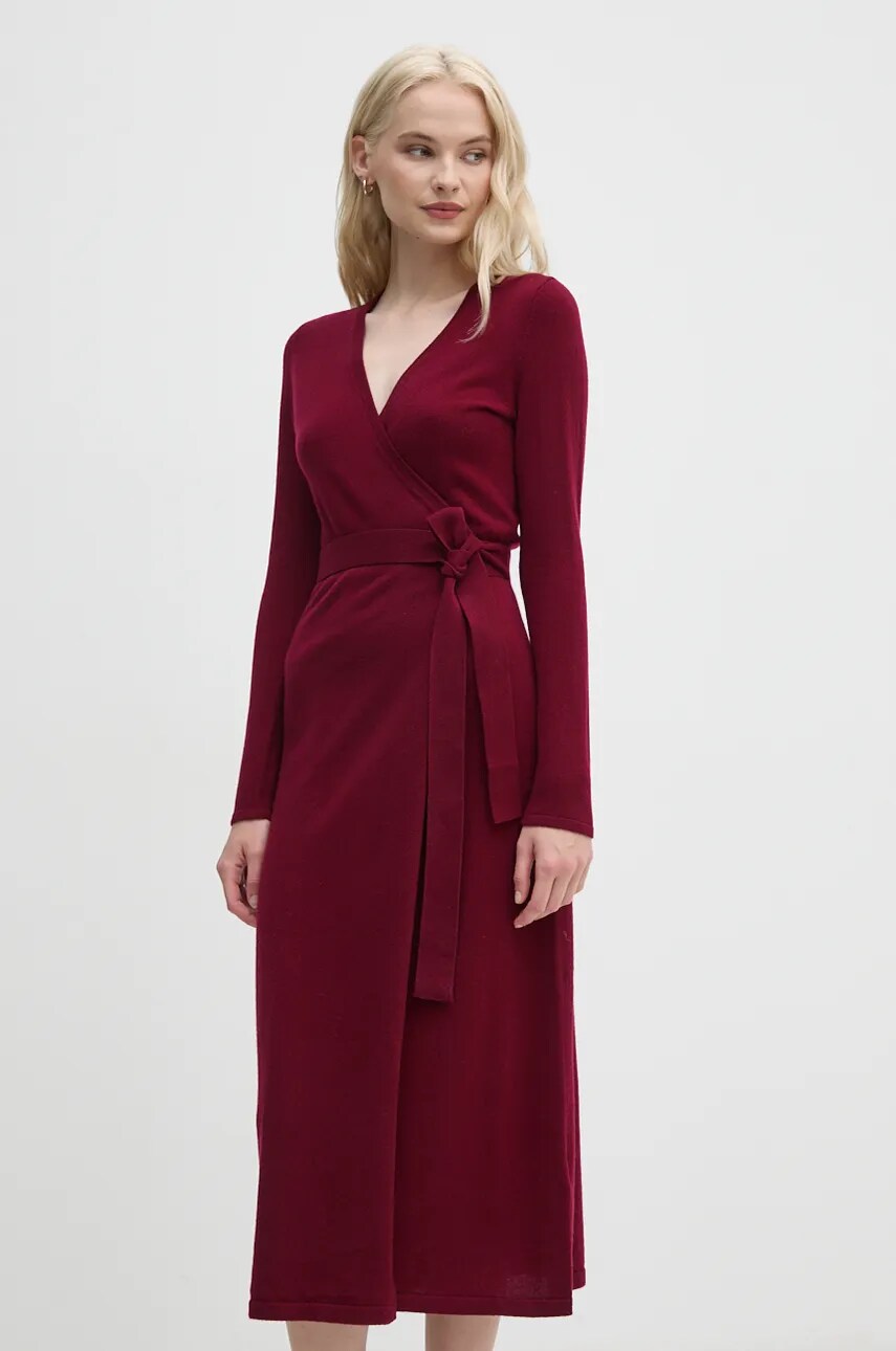 Вовняна сукня DIANE VON FURSTENBERG колір бордовий maxi розкльошена DVFMR43E00