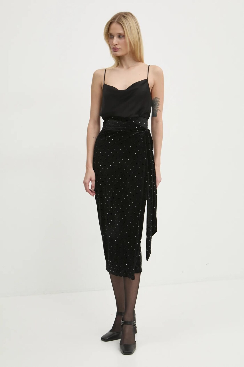 Велюрова спідниця Never Fully Dressed Jaspre колір чорний midi пряма NFDSK557