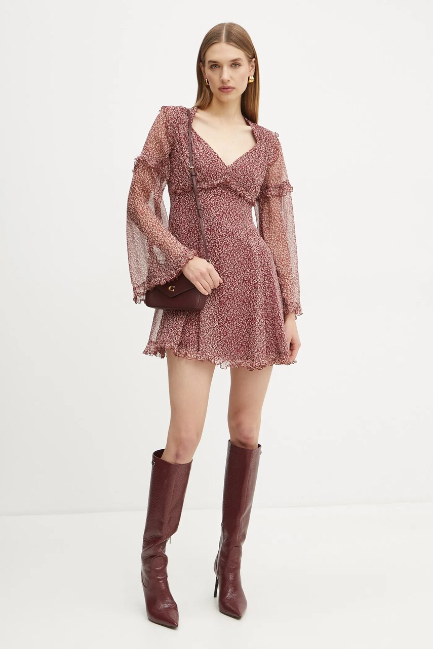 Шовкова сукня Weekend Max Mara колір бордовий mini розкльошена 2425226013600