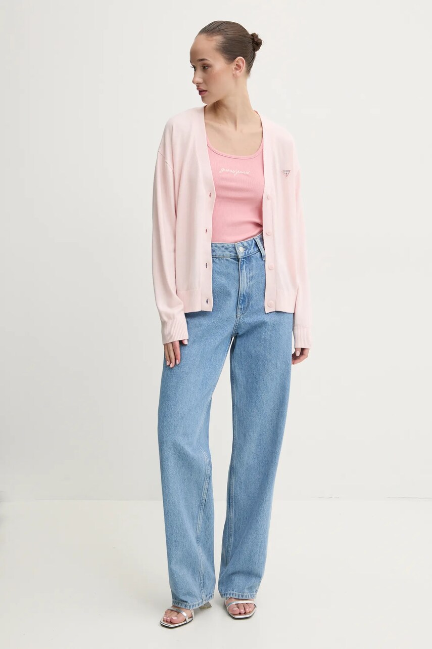 Кардиган з домішкою вовни Guess Jeans колір рожевий легкий W4BR16 Z3HO2