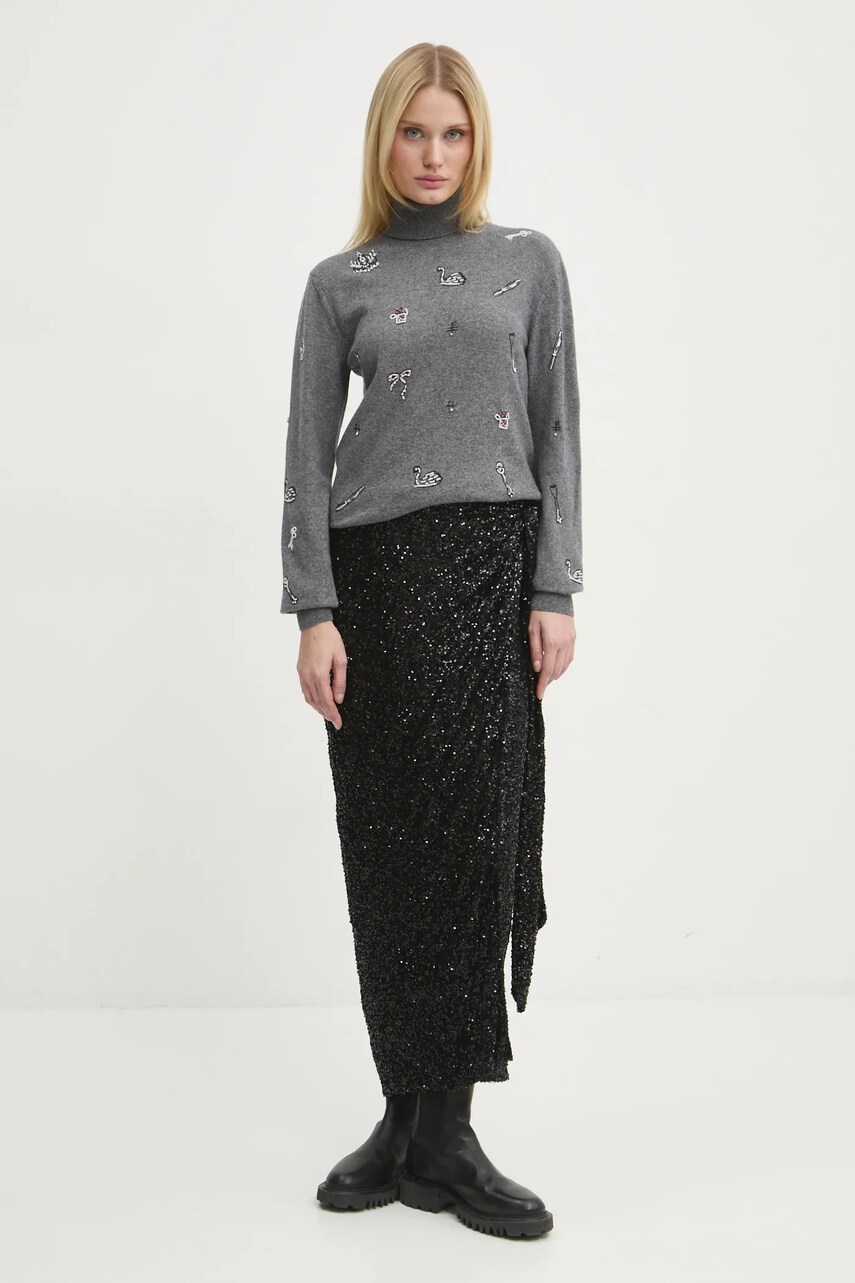 Вовняний светр MSGM жіночий колір сірий легкий гольф 3742MDM212.247786
