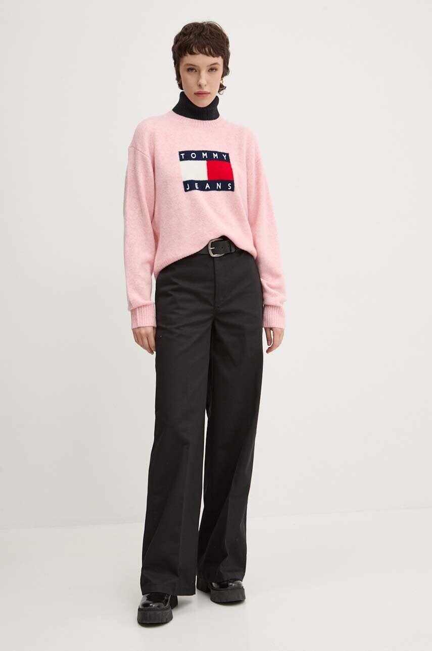 Светр з домішкою вовни Tommy Jeans жіночий колір рожевий легкий DW0DW18681