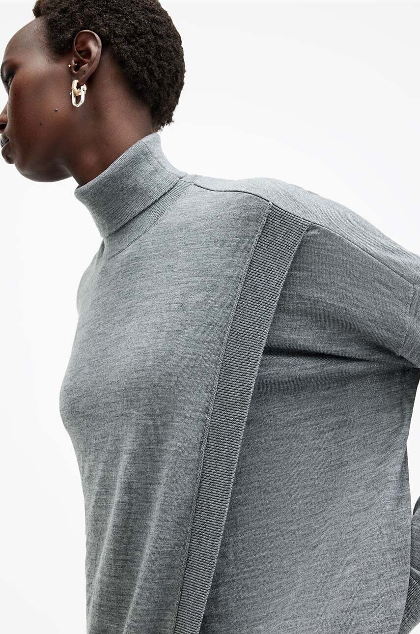 Вовняний светр AllSaints BERN WRAP JUMPER жіночий колір сірий гольф W028KB