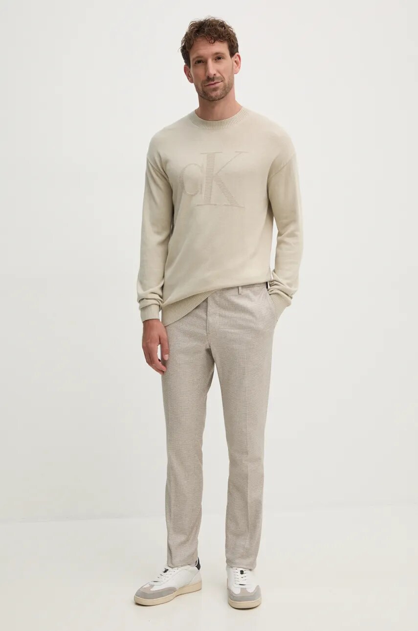 Светр з домішкою вовни Calvin Klein Jeans чоловічий колір бежевий легкий J30J326453