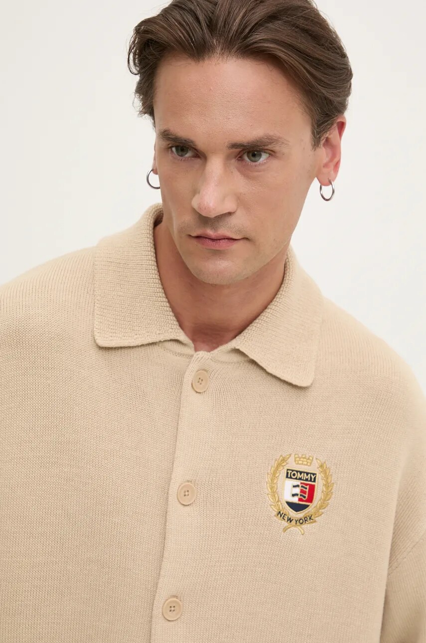 Кардиган з домішкою вовни Tommy Jeans колір бежевий DM0DM19422