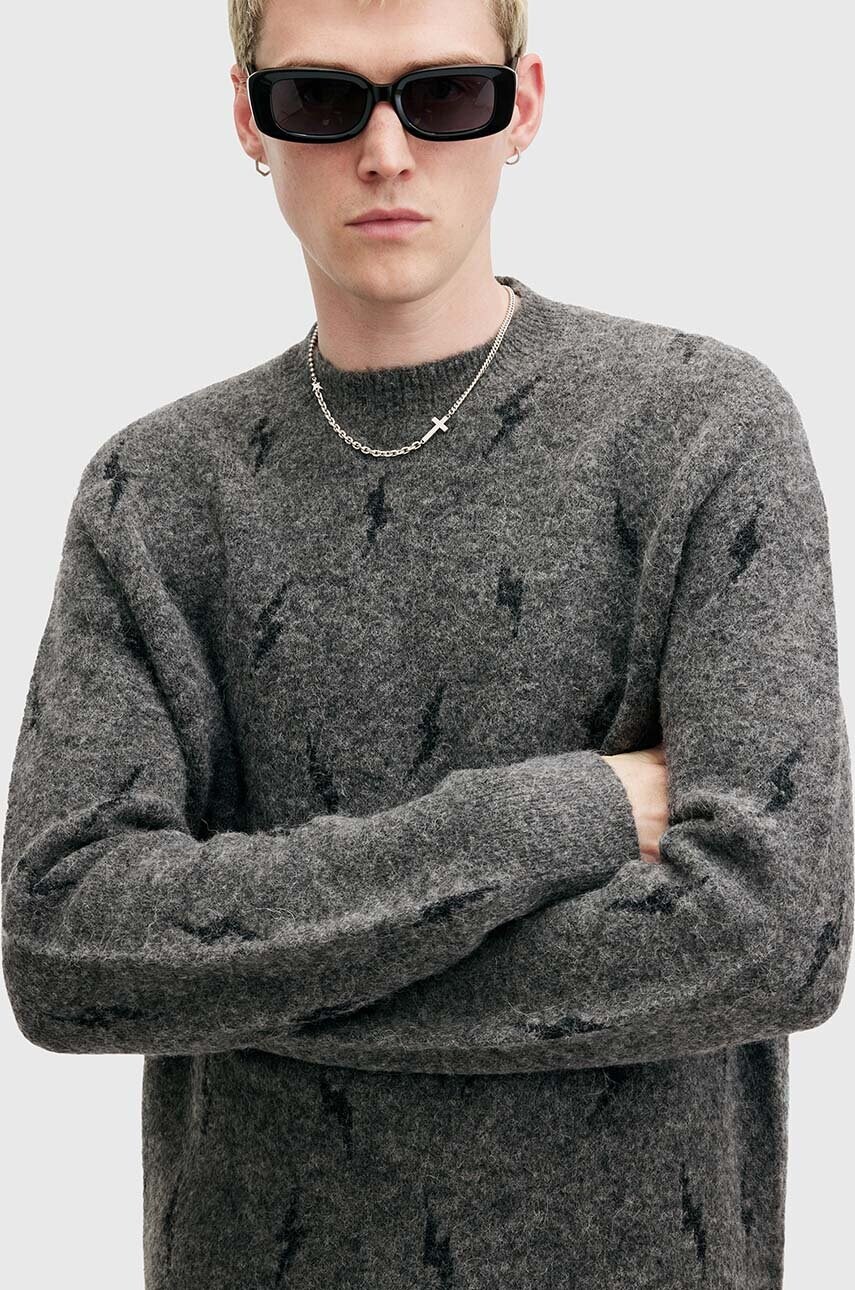 Светр з домішкою вовни AllSaints ZAP CREW чоловічий колір сірий  M072KB