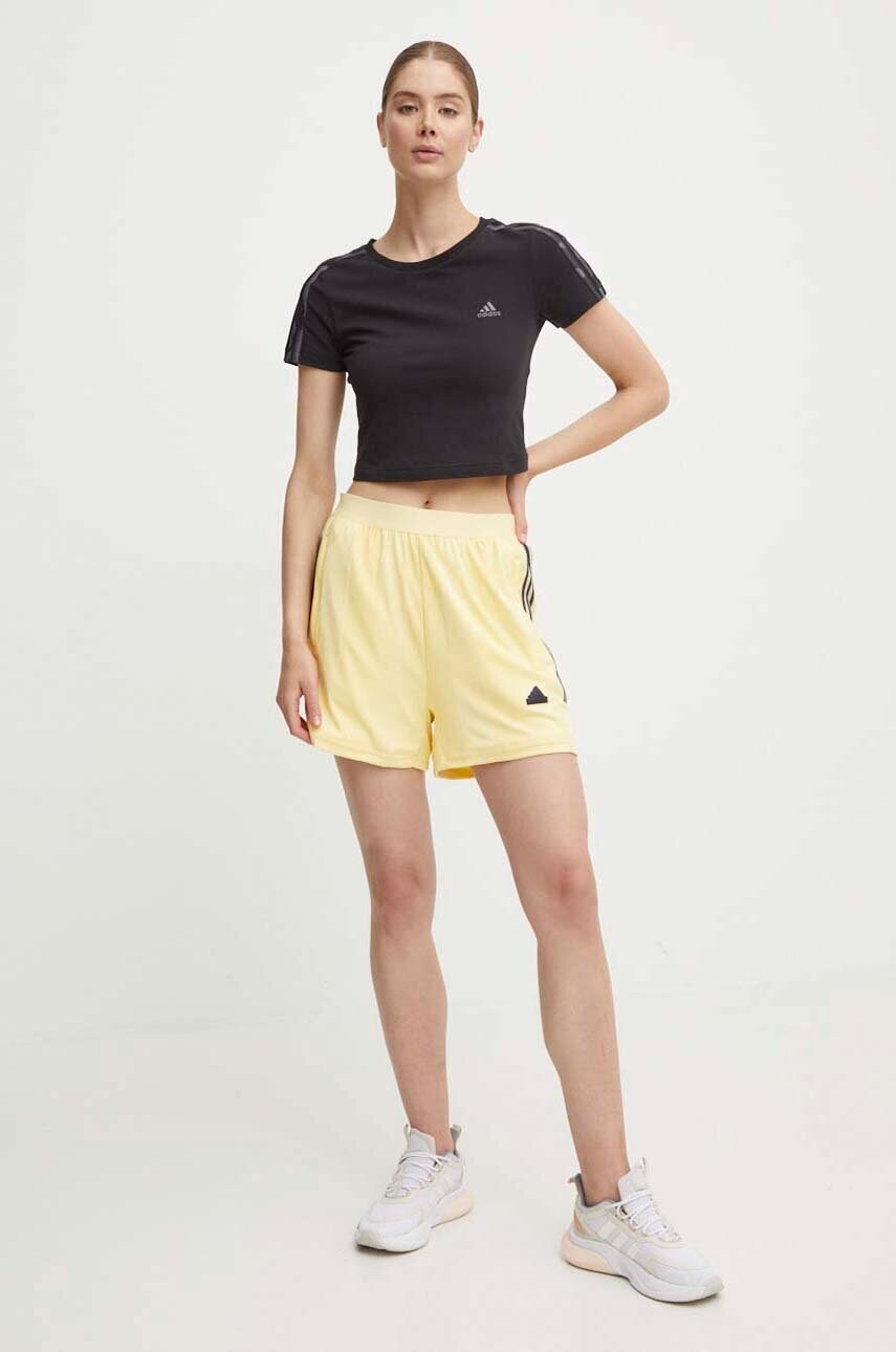 Шорти adidas Tiro жіночі колір жовтий з аплікацією висока посадка IX3729