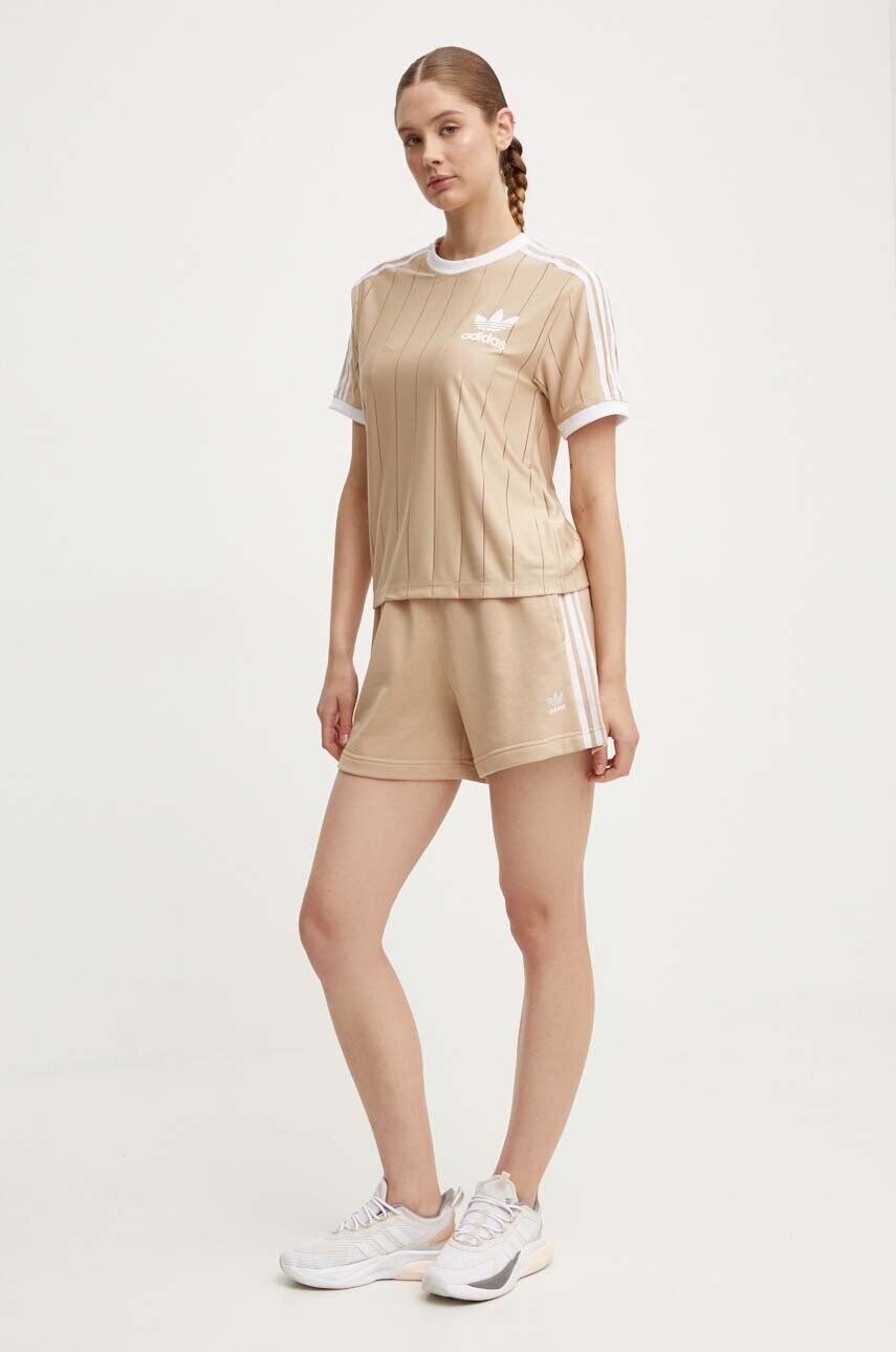 Шорти adidas Originals жіночі колір бежевий з аплікацією висока посадка IY2159