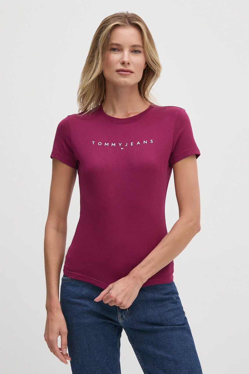 Бавовняна футболка Tommy Jeans жіноча колір фіолетовий DW0DW18398