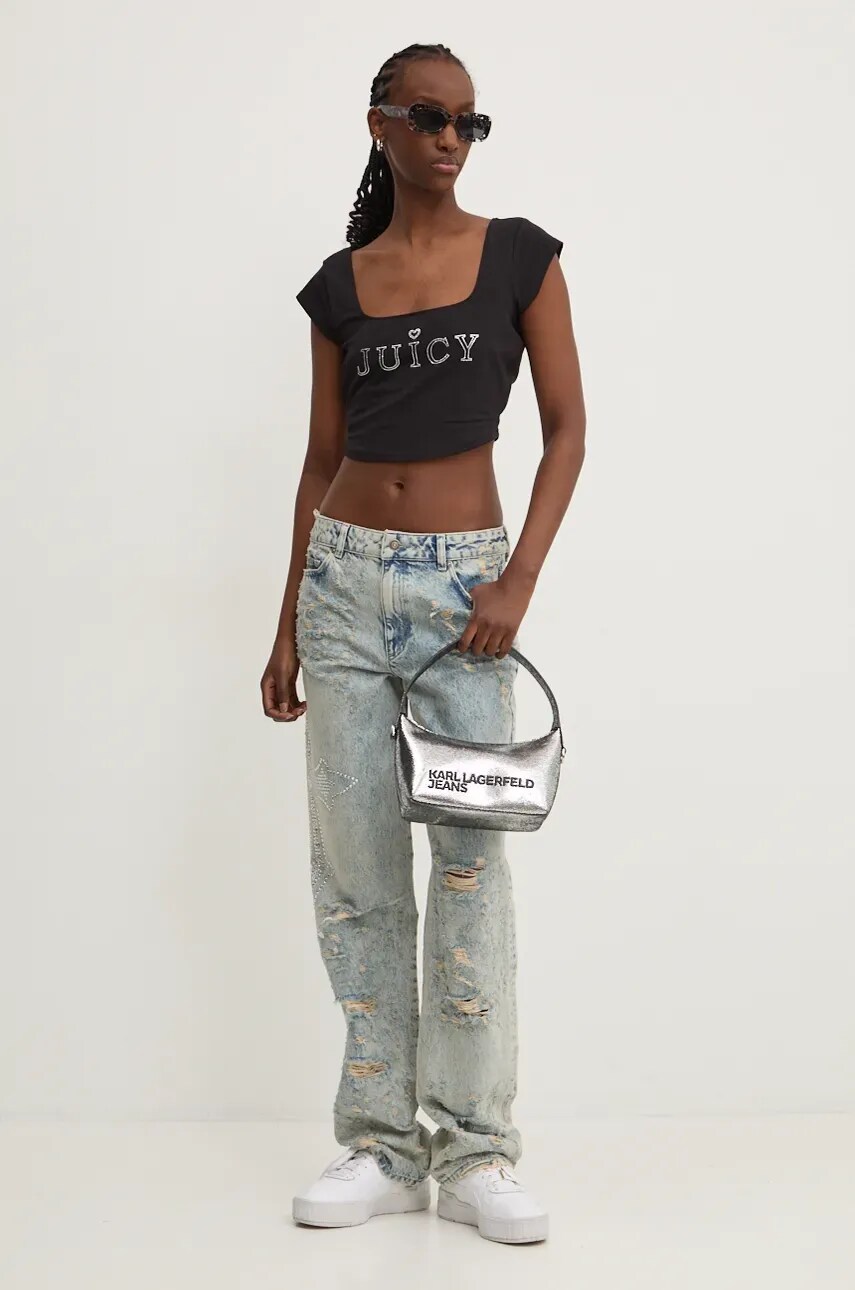 Футболка Juicy Couture REGAL SQUARE NECK CROPPED TEE жіноча колір чорний JCBCT224831