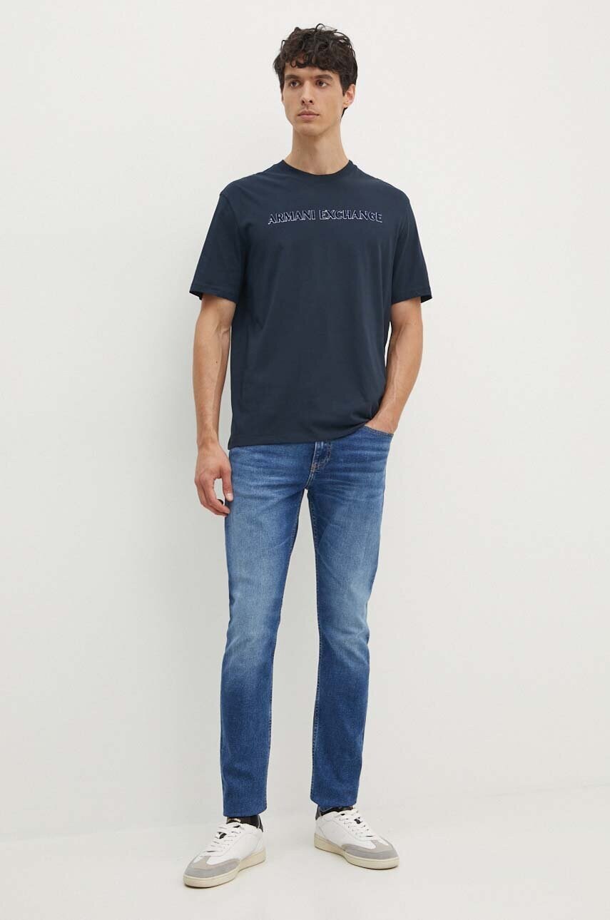 Бавовняна футболка Armani Exchange чоловіча колір синій з принтом 6DZTBD ZJ3VZ