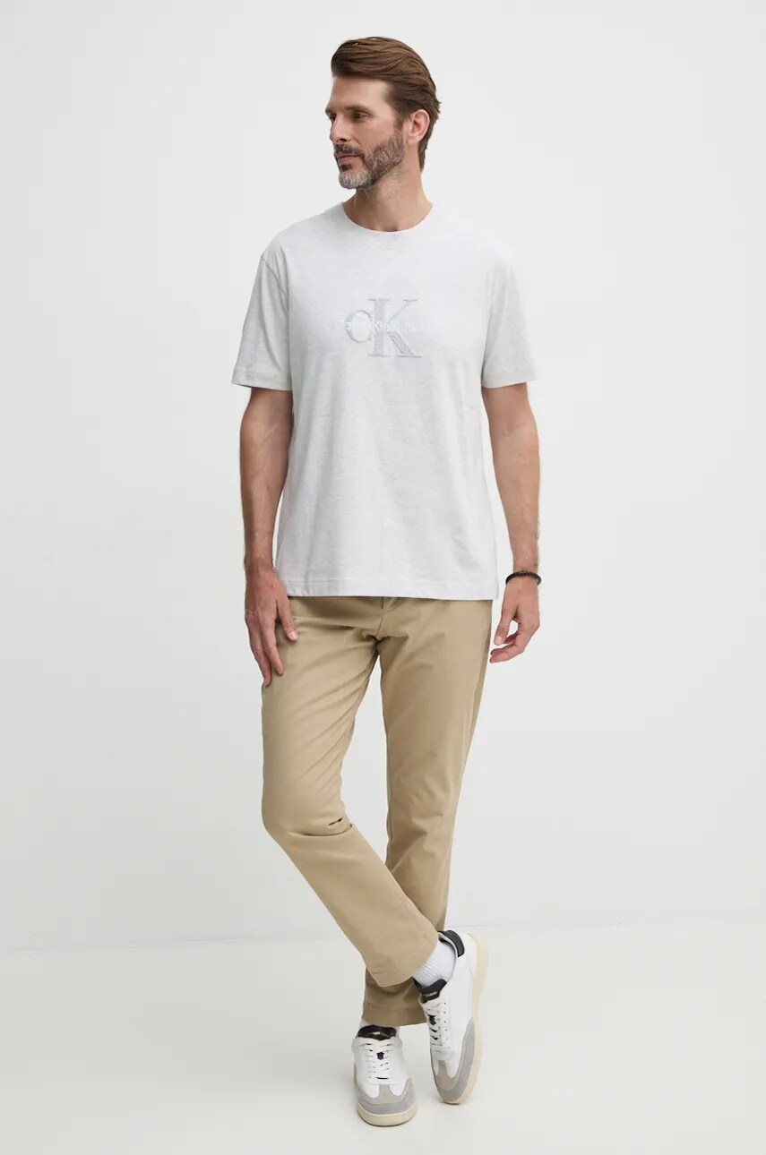Бавовняна футболка Calvin Klein Jeans чоловіча колір сірий з аплікацією J30J326158