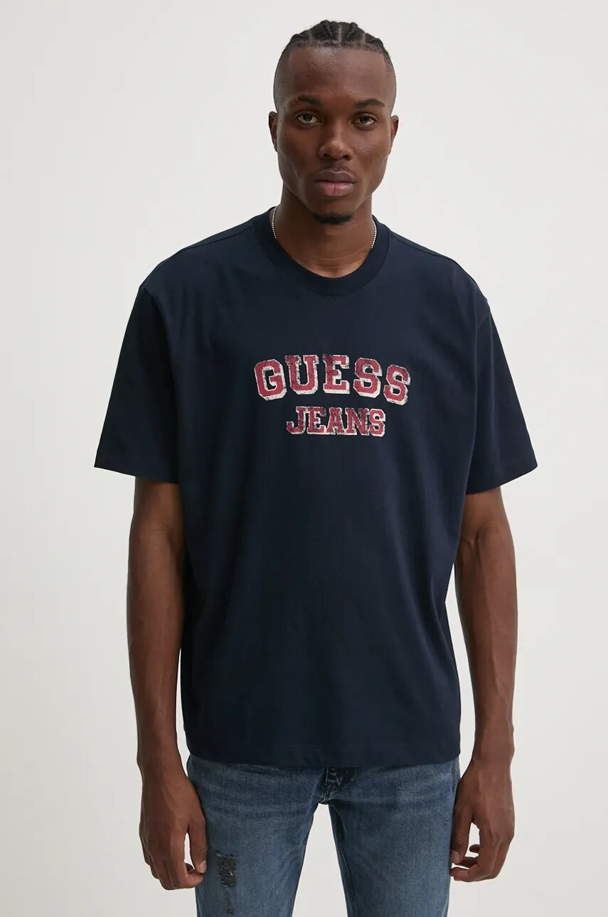 Бавовняна футболка Guess Jeans чоловіча колір синій з принтом M4BI78 K8FQ4