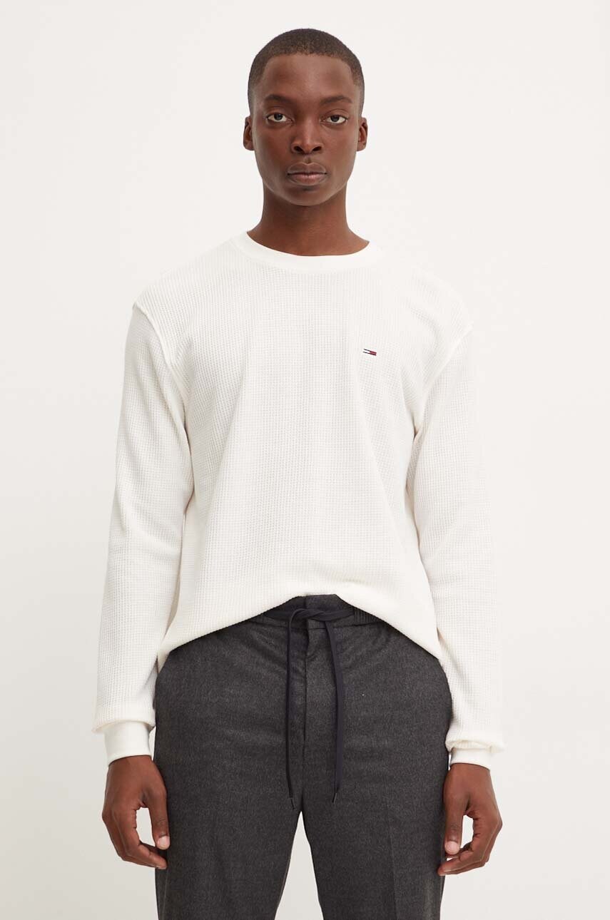 Лонгслів Tommy Jeans чоловічий колір бежевий однотонний DM0DM19216