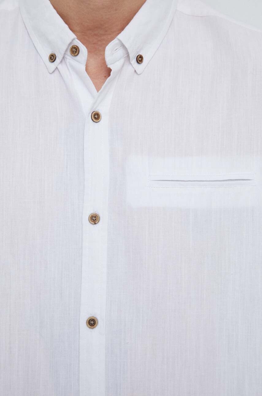 Сорочка з льону Medicine чоловіча колір білий regular комір button-down